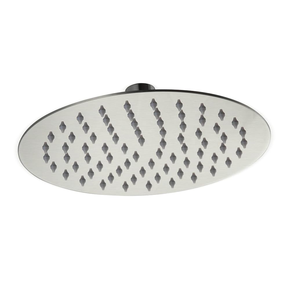 Soffione doccia satinato 30 cm in acciaio inox con supporto a snodo orientabile, ugelli anticalcare e attacco standard G 1/2"
