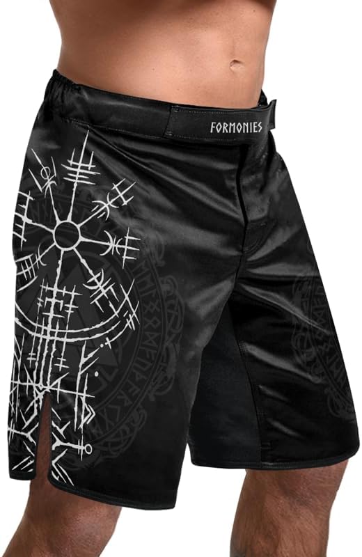 Viking Men's Fight Short MMA BJJ Training No Gi Grappling Shorts Trunks Fight Wear with Drawstring