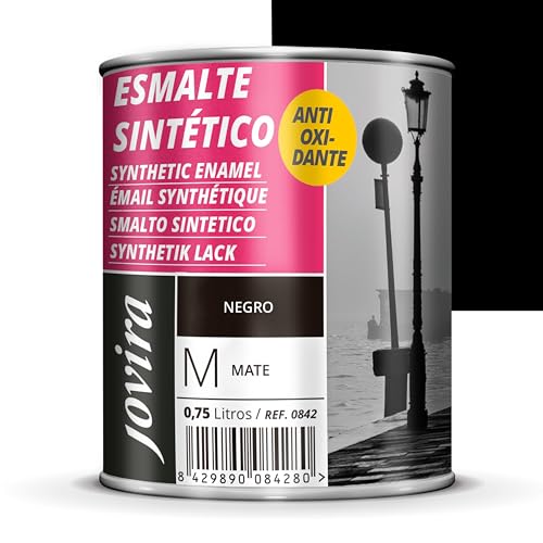 JOVIRA PINTURAS Esmalte Sintético Antioxidante | 750 ml | Mate | Esmalte directo sobre oxido. Para la protección y decoración de superficies de madera, hierro y acero. Mate (750 Mililitros, Negro)