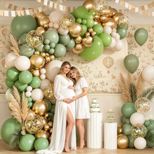 Image of Sage Green White Gold Balloon Garland Arch Kit 143pcs,for Birthday Baby Shower Gender Reveal Wedding Party Decoration