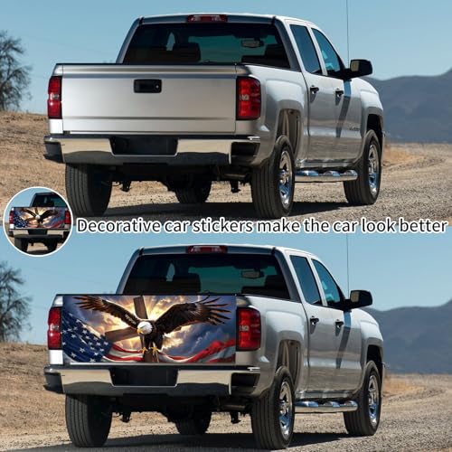 Image of Truck Tailgate Wraps Decals - 66x23.6 in American Eagle Flag Tailgate Graphics for Trucks Pickup Personalized Decoration, Patriotic Sticker Decal