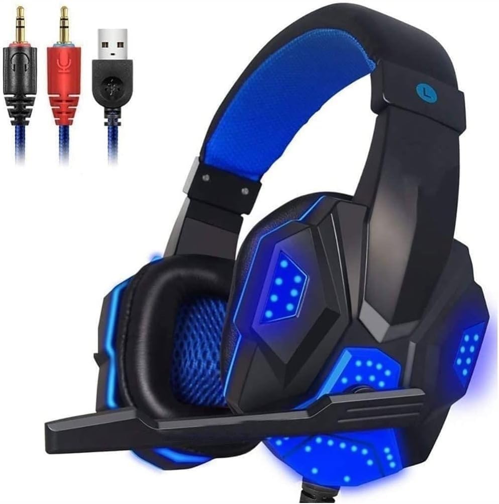 Cuffie da Gioco, Cuffie for PC con Microfono a cancellazione di Rumore e Luce LED, Cuffie Stereo da 3,5 mm cablate for Giochi Mac Portatili