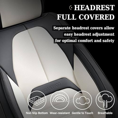 Image of Coverado Car Seat Covers Full Set, Seat Covers for Cars, Automotive Seat Covers, Waterproof Nappa Leather Front Seats and Back Car Seat Protector, Universal Fit for Most Cars SUV Trucks,Black&White