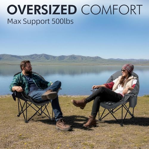 Image of Oversized Camping Chair for Adults 2 Pack - Heavy Duty Outdoor Padded Chair