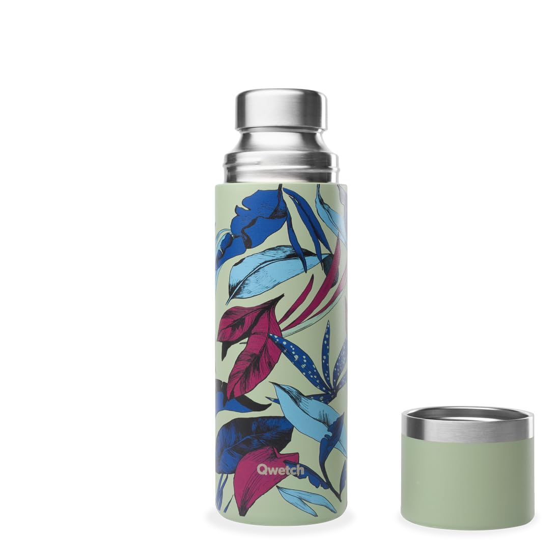 Qwetch - Thermoskanne Edelstahl 750ml Bahia - Isolierflasche & Thermosflasche mit recyceltem Edelstahlbecher - 24h kalt & 12h heiß - Auslaufsicher, BPA-frei & perfekt für Kaffee und Tee