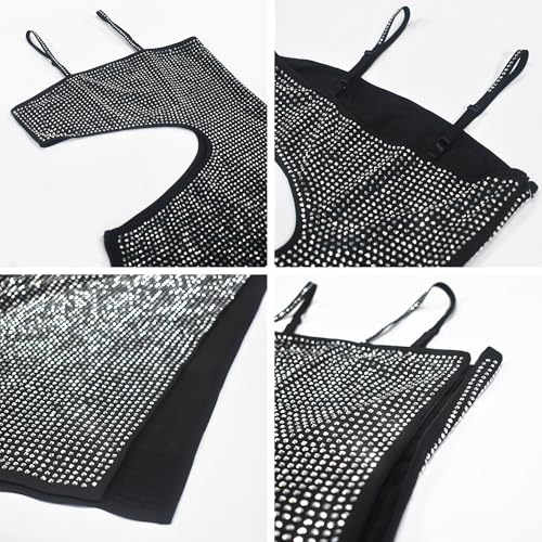 Image of PORRCEY Women's Sexy Rhinestone Mesh See Through Party Night Prom Dress