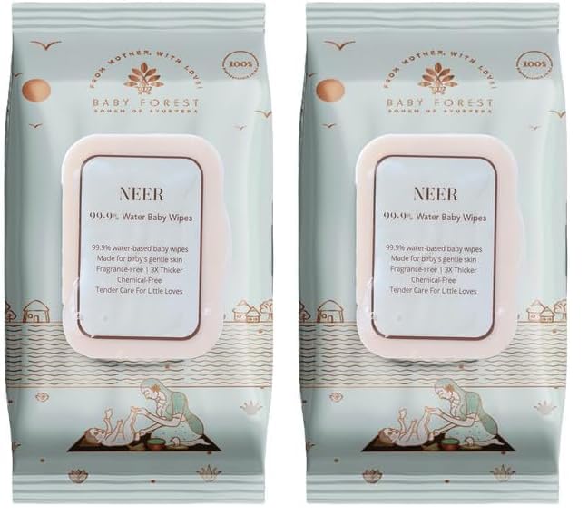 Image of Baby Forest Neer 99.9% Water Baby Wipes | Ideal for 0 Plus Months | No Added Fragrance | Protects Baby's Skin | Dermatologically Tested | Plant-Based Formulations |72 Wipes /Pack | 3x Thicker & Softer |Pack of 2