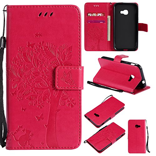 Skytar Xcover 4 Cover,Custodia per Galaxy Xcover 4 - [Serie di alberi fortunati] PU Pelle Cover Case Stand Copertura Flip Protezione per Samsung Galaxy Xcover 4 SM-G390F Custodia Copertura,Hot Rosa