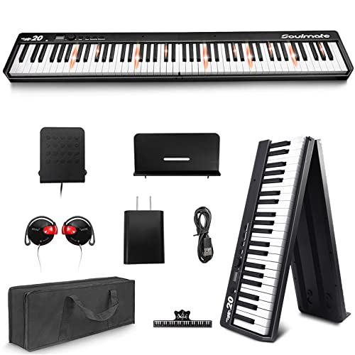 Soulmate Keyboard Piano Foldable Piano 88 Keys Full Size Semi Weighted Portable Keyboard Piano 128 Rhythms/Tones, Bluetooth Midi Digital Piano Portable Piano For Beginners With Piano Bag, Black #TOP28