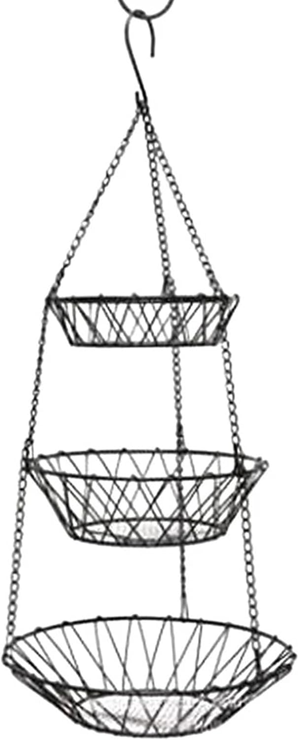 Fruit Basket Hanging Fruit Basket 3 Tiers, Vegetable Basket Space Saving, Rustic Country Style Kitchen Storage Baskets,Wire Organizer for Kitchen and Bathroom Vegetable Basket