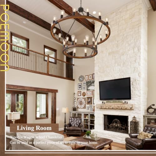 Image of Farmhouse Wood Wagon Wheel Chandelier 24-Light 43.3 inch Light Fixture