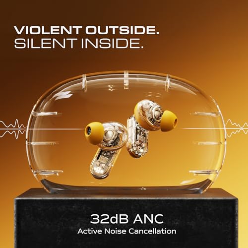 Image of GOBOULT Mustang Sprint in Ear Earbuds with 60H Playtime, Amp App Support, 32dB Active Noise Cancellation, Quad Mic ENC, Dual Device Pairing, 10mm Drivers, BTv 6.0 TWS (Turbo Yellow)