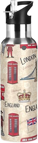Insulated Water Bottle 20 Oz, Leakproof Water Bottles for Gym Outdoor Travel School, London England Scenery