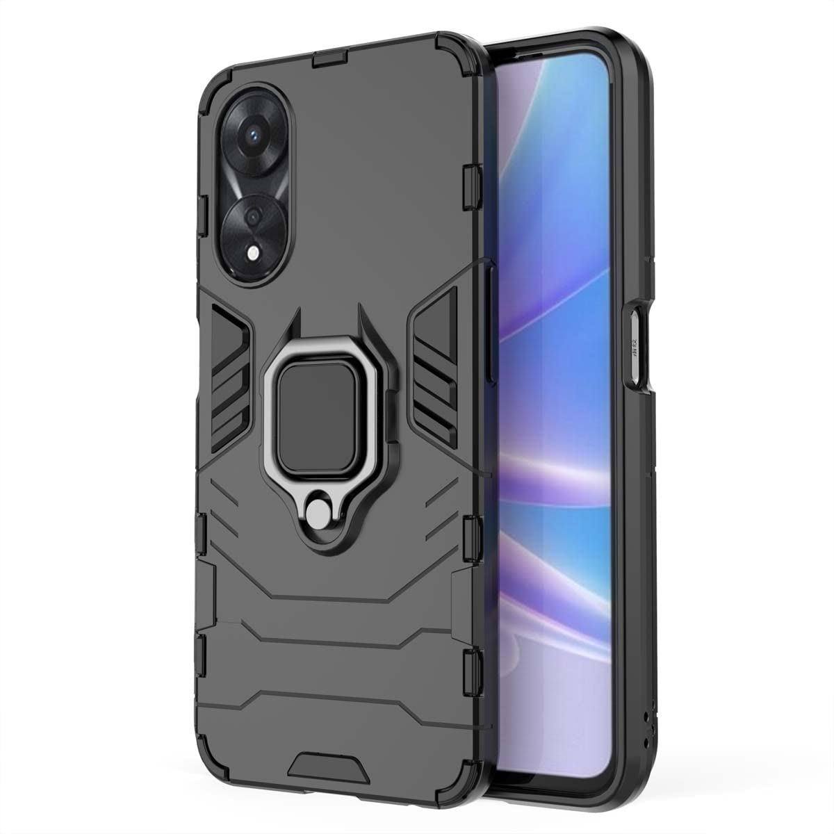 GOKEN Cover Protettiva Per Xiaomi Redmi A1: Custodia Ibrida TPU/PC Con Supporto Magnetico E Anello 360° (Nero)