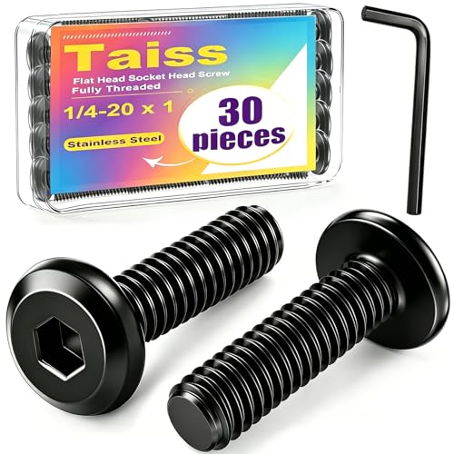 Taiss 30pcs 1/4-20 x 1 Flat Head Socket Head Screw,Furniture Bolts,Furniture Screws 304 Stainless Steel,1/4 Bolts Black Zinc Plated Fully Threaded,Countersunk Connector Screws with Hex Spanner