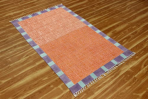 Tapis bohème imprimé à la main en coton tissé à plat d'exception 3m - 5