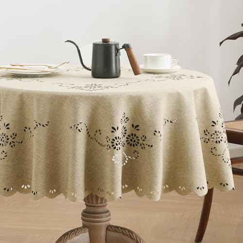 Wracra Nappe en Polyester Imperméable Macramé, Style Lin Lavable Sans Plis pour 4 à 6 Places, Intérieure et Extérieure pour Fête de Mariage et...