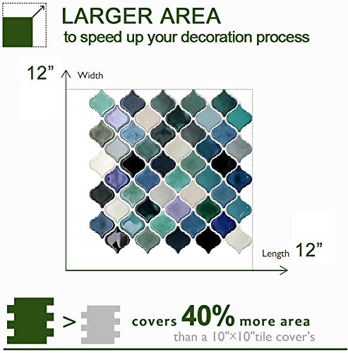 Stickgoo 10-Sheet Teal Arabesque Tile Peel And Stick Backsplash, 12”X12” Self Adhesive Wall Tiles, Stick On Backsplash For Kitchen & Bathroom (Pack Of 10, Thicker Design) #TOP6