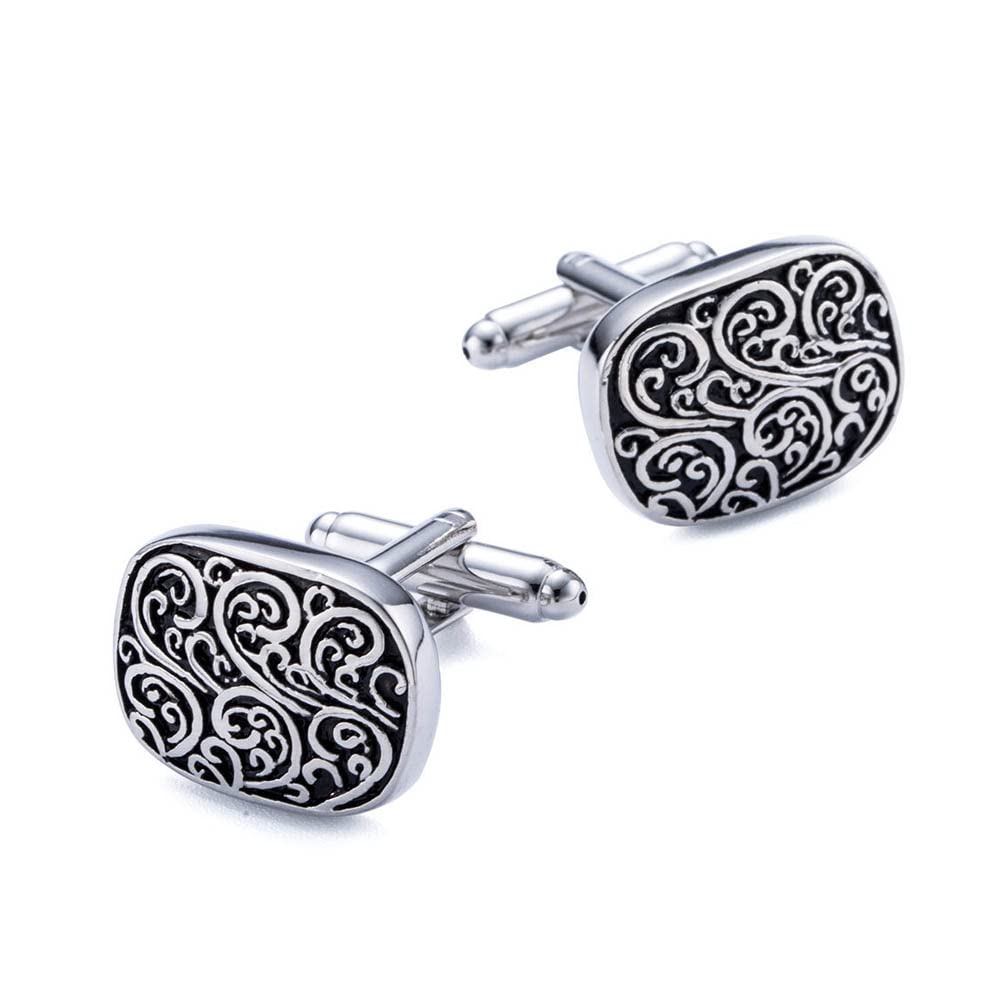 French Cuff Blouse for Cufflinks, Cufflinks Shirt Silver Black Stainless Steel Rectangle for Man Business Wedding