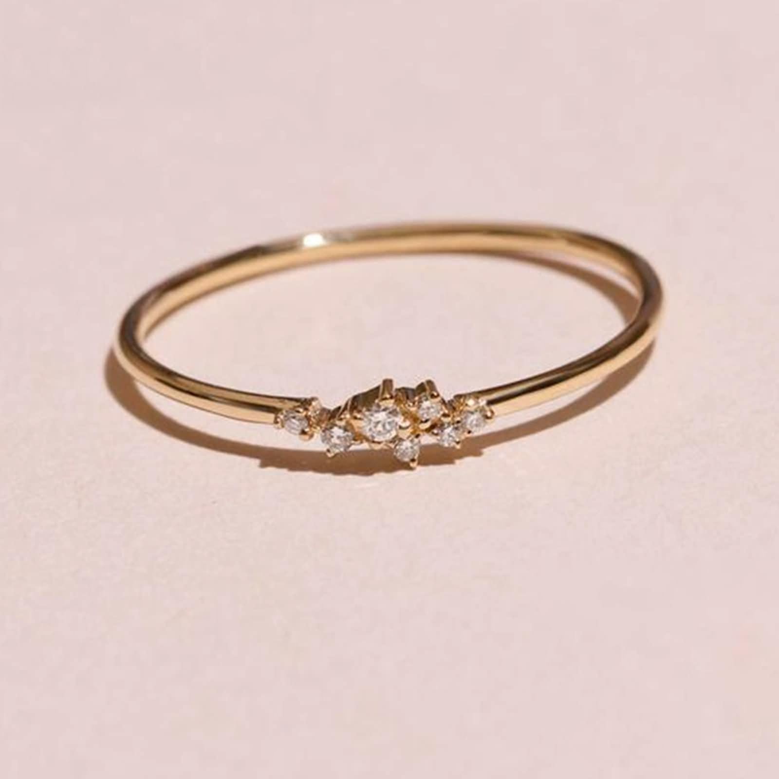 Anello in Argento 925 Inciso Donna, Rotondo Semplice con Zirconia Cubica, Anelli Donna in Oro