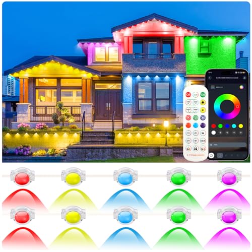 Permanent Outdoor Lights for House, 100FT RGB LED Eave Lights with APP/Remote Control, Music Sync & DIY Scenes, IP67 Waterproof Outdoor House Light for Christmas, Halloween, Party, Holiday, Daily
