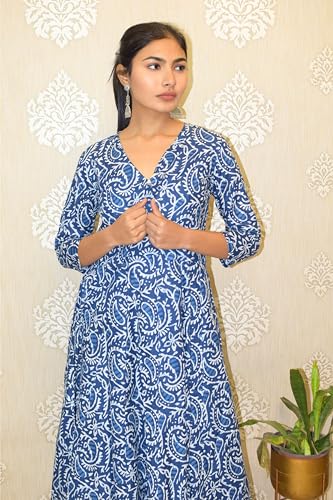 Image of JAIPUR HAND BLOCK Cotton Sleeveless Long Flared A Line Dress|Gown (S00063)