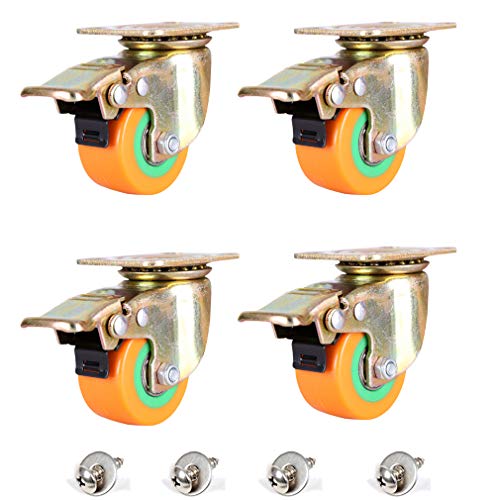 Roulettes pour meubles silencieuses en polyuréthane jaune 2" lot de 4 sans bruit