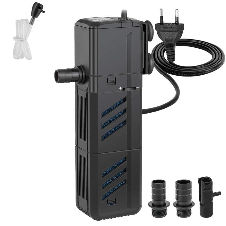 GOMETY Aquarium Filter, Leise Aquarium Innenfilter 4in1 Aquarienfilter, Kristallklar Algenvernichter mit Filter Sauerstoff Wavemaker Filterschwamm für Kaltes Wasser Tropische