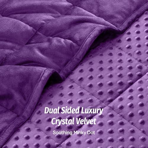 Image of Wemore Minky Dot Weighted Blanket for Adults Queen Size 12 lbs, Soft Cozy Heavy Blanket for Bed and Couch, Breathable Blanket for All-Season with Glass Beads, Purple 60 x 80 inches