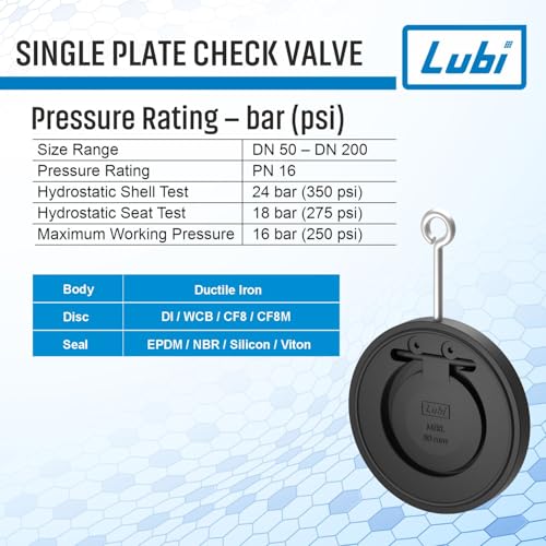 Image of LUBI 4 inch Single Plate Check Valve Wafer Type - Ductile Iron | Non Return Valve (NRV)| Compact Design, Corrosion Resistant, Leak-Proof, Easy Installation