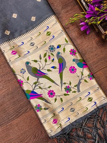Image of DEVANGI Women's Woven Paithani Banarasi Silk Dupatta /Chunni For Women, Floral Print 1 Meter Wide and 2.3 Meter Length Printed Designer Dupatta /Chunni For Girls