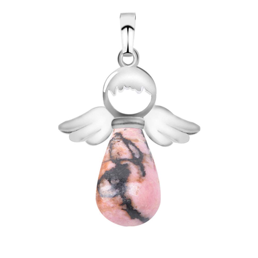 ARABAWomen Necklace Water Droplets Guardian Angel Pendant,Colour:Malachite (Color : Rhodochrosite)