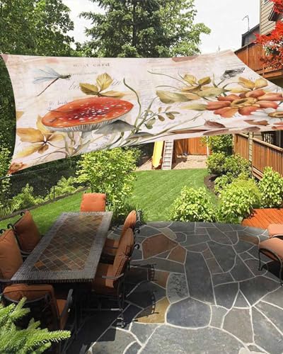 Boanket Sun Shade Sail 6.5' x 10', Fall Botanical UV Block Sun Sails Shades, Vintage Orange Autumn Mushroom Maple Leaf Shade Cloth for Patio Deck Terrace Garden Lawns Beach Backyard