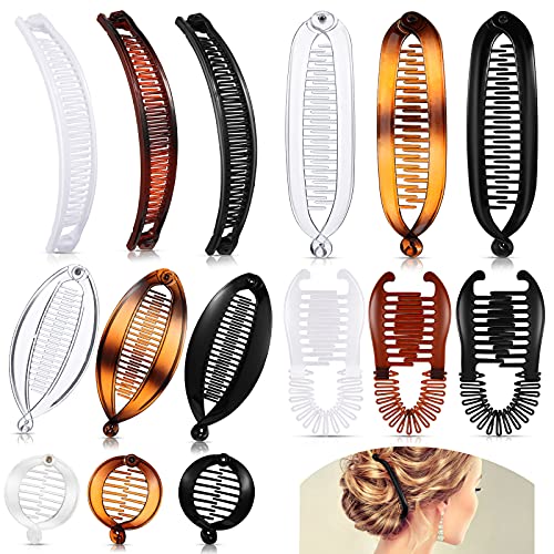 15 Pieces Banana Hair Clips Clincher Combs Large Vintage Banana Clips Comb Fishtail Hair Clip Ponytail Holder Clips Double Combs Clip Claws for Women Girls Thick Curly Hair, 5 Styles