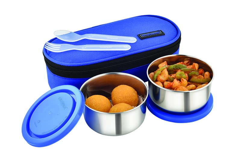 Image of Trueware Classic Lunch Box | 2 Containers | 300 Ml Each | Stainless-Steel Leak-Proof Containers | Blue | Light Weight | Dishwasher Safe | Easy to Car (Classic Blue BAZ)