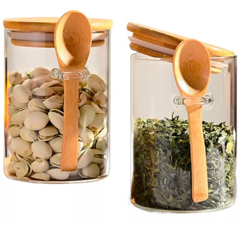 LUMAI Kit 2 Potes de Vidro Porta-mantimentos 550ml com Tampa de B...