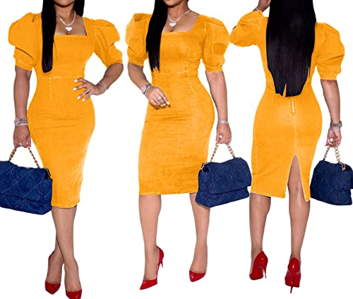 Image of SeNight Women Denim Dresses Elegant Sexy Short Sleeve Jean Party Dress