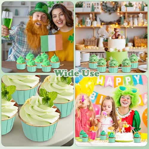 Image of 300 Pack Green Gold Cupcake Liners Bulk Disposable Foil Muffin Cup