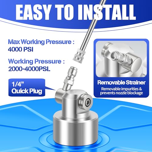 Image of LidoDola 16'' Pressure Washer Surface Cleaner with 4 Wheels - Stainless Steel Surface Cleaner for Pressure Washer Attachment for Concrete, Driveway, Patio, Sidewalk, Deck and Driveways (16 INCH Blue)