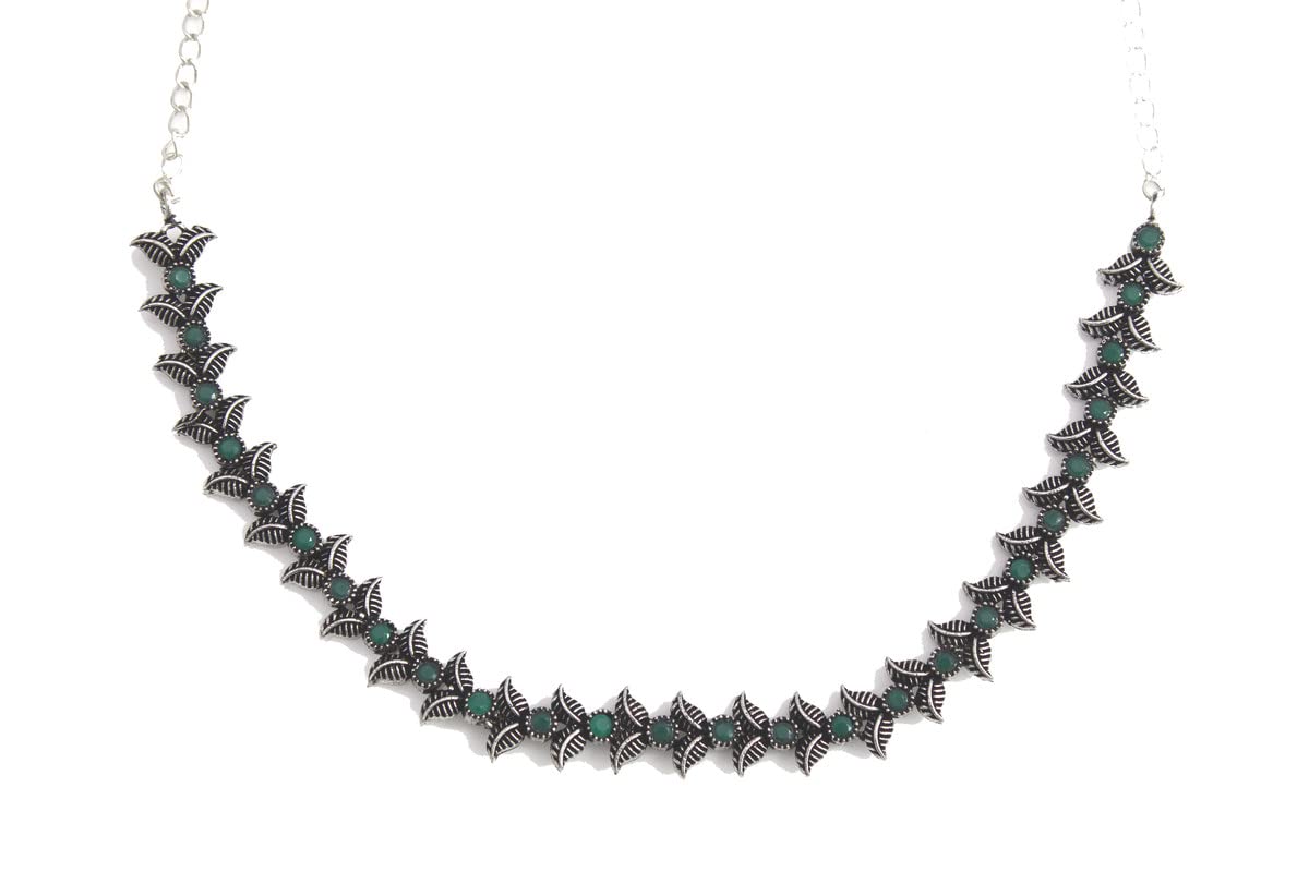 Rakhi Friendship Oxidized Leaf Necklace Set German Silver Earrings