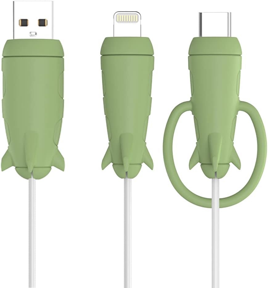 ZOSTLAND 2 in 1 Data Cable Protector,Solid Color Protector for Data Cable Cover,Mobile Phone Charger Data Cable Cover,Compatible with Android Micro USB, Type-C, Lightning Data Cable(Green)