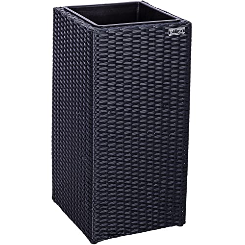 Stilista Poly-Rattan Pot de Fleurs 63x30x30 cm INCL. Pot intérieur et écoulement d'eau, en 4 Couleurs différentes, Noir Cover