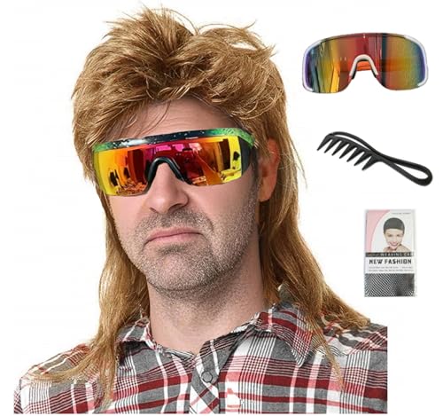 Image of Mullet Wigs for Men Joe Dirt Emo Wig 80s Costumes Fancy Party Accessory Cosplay Wig Halloween Man x (Strawberry Blonde)