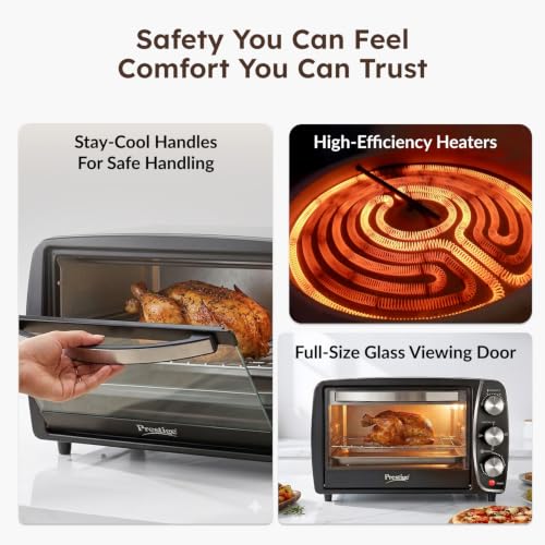 Image of Prestige POTG16A Oven Toaster Griller 16L 200W|Bake, Grill, Toast|High Efficiency Heaters|Temperature Control with Timer|Barbeque Skewers|Crumb Tray|Baking Tray & Steel Wire Rack Included|2Y Warranty