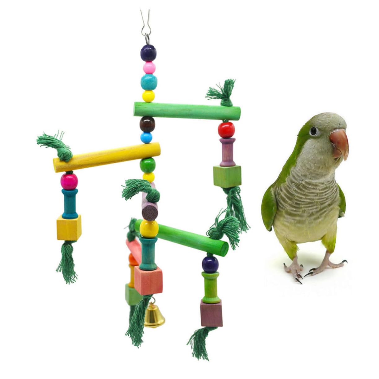 Sosoport 3piezas Juguete De para Aves Columpio y Escalera Diversión y Ejercicio para Periquitos y Diseño De Madera Natural Color Aleatorio