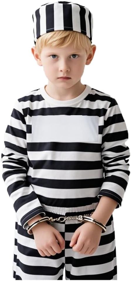 Yoroka Kids Prisoner Costume Black and White Stripe Uniform with Accessories - Image 6