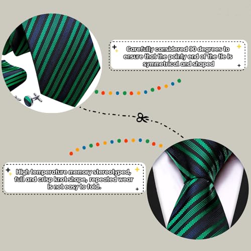 Image of Barry.Wang Man Stripe Ties Set Silk Woven Pocket Square Necktie Cufflinks Formal Party Business