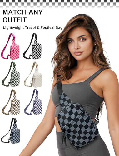 Image of Checkered Sling Bag for Women, Spacious Checkered Crossbody Bag Shoulder Bag Purse with Adjustable Strap, Travel