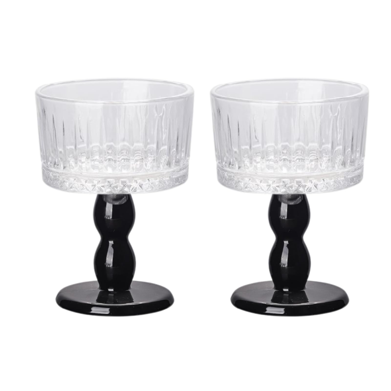 Boxonly Black Diamond Glass Goblet - 200ml Vintage Handcrafted Lead-Free Goblet with Faceted Design, Retro Black Stem, Perfect for Cocktails, Red Wine, and Parties