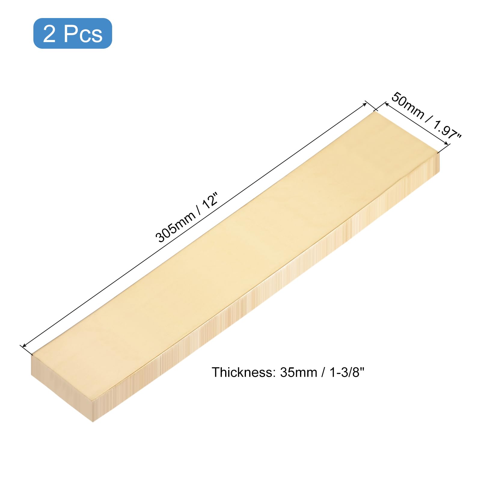 QUARKZMAN Messing Flachstangen 1.38"x1.97"x12" Metall Volle Messing Vierkantstangen Für Messermacher DIY Handwerksarbeiten Architektonische Dekoration Industrie Leitfähigkeit